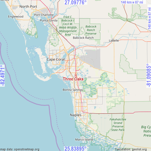 Three Oaks on map