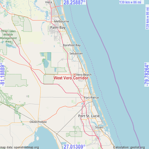 West Vero Corridor on map