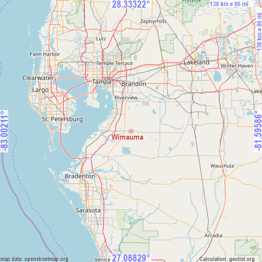 Wimauma on map