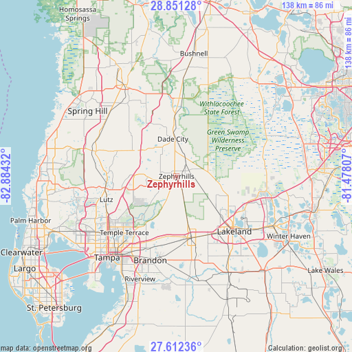 Zephyrhills on map