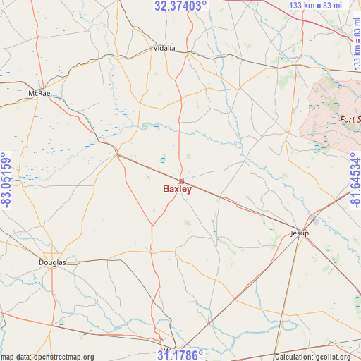 Baxley on map