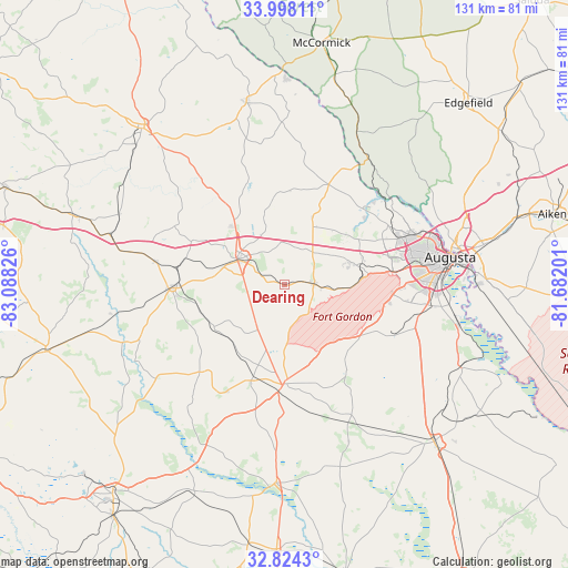 Dearing on map