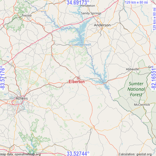 Elberton on map