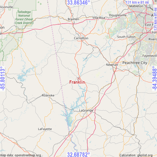 Franklin on map