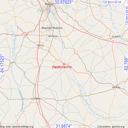 Hawkinsville on map
