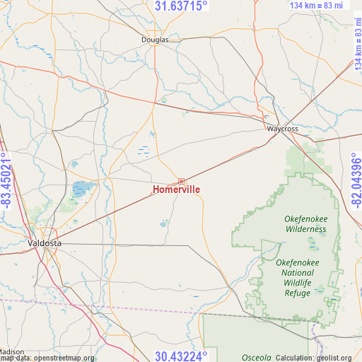 Homerville on map