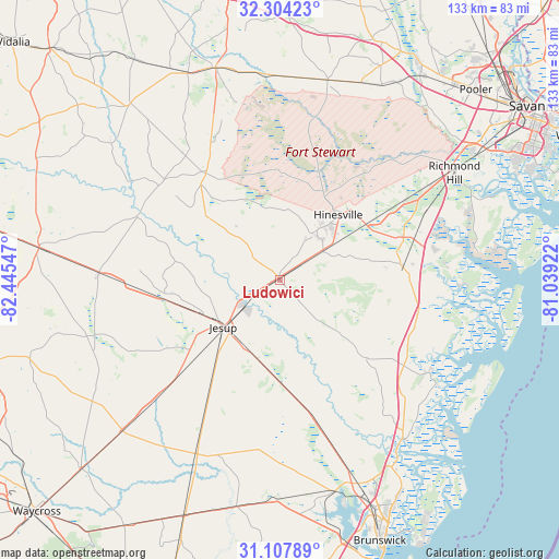 Ludowici on map