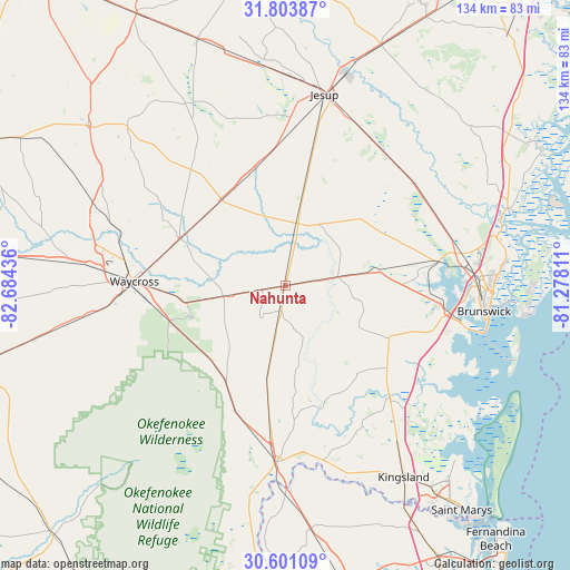 Nahunta on map