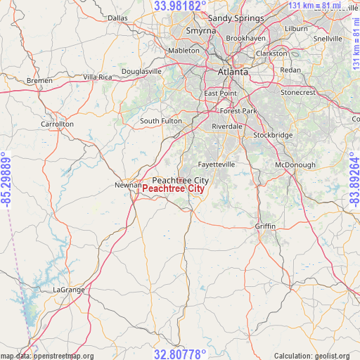 Peachtree City on map