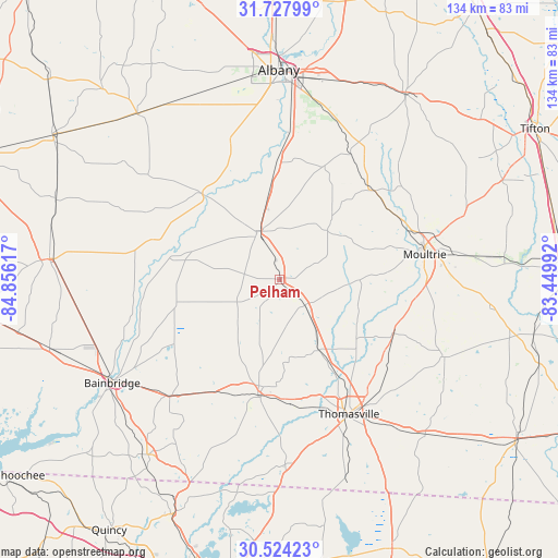 Pelham on map