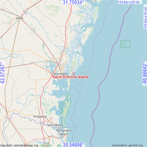 Saint Simons Island on map