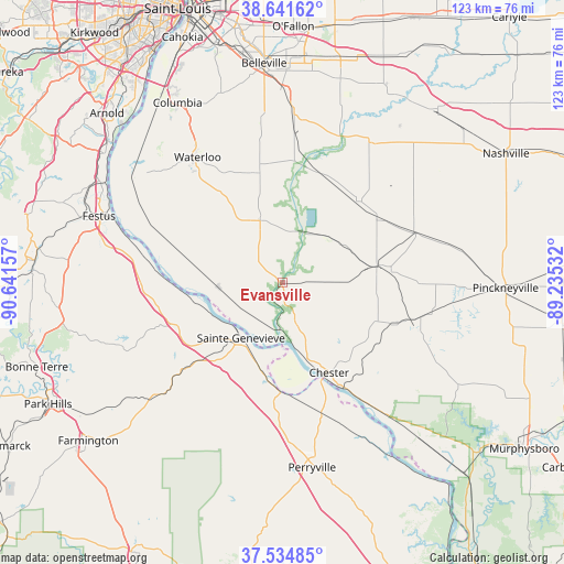 Evansville on map