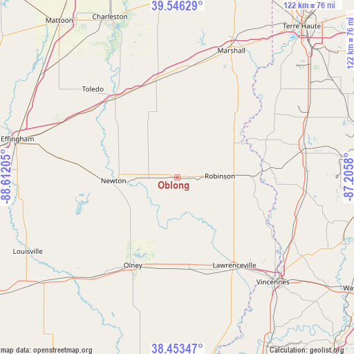 Oblong on map