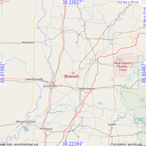 Bicknell on map