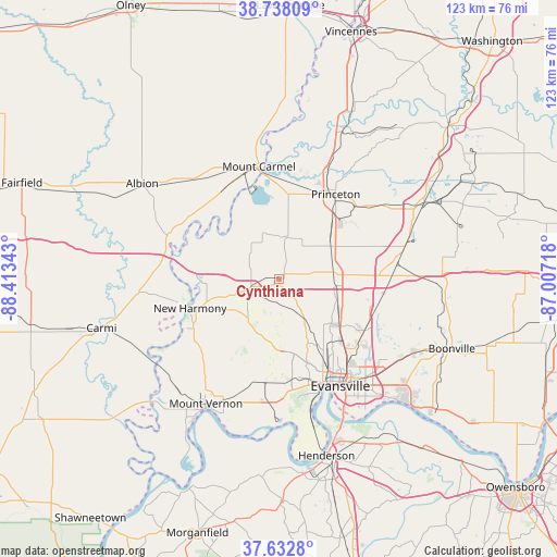 Cynthiana on map