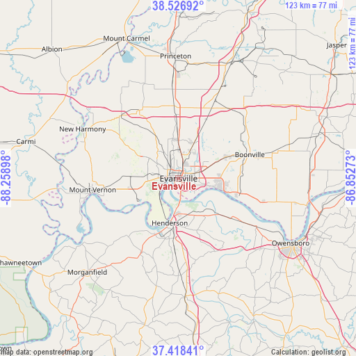 Evansville on map
