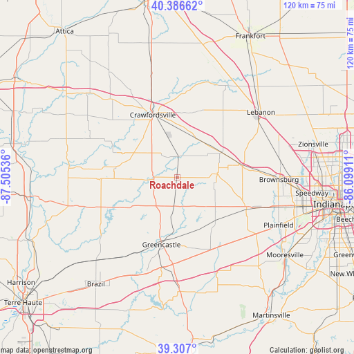 Roachdale on map