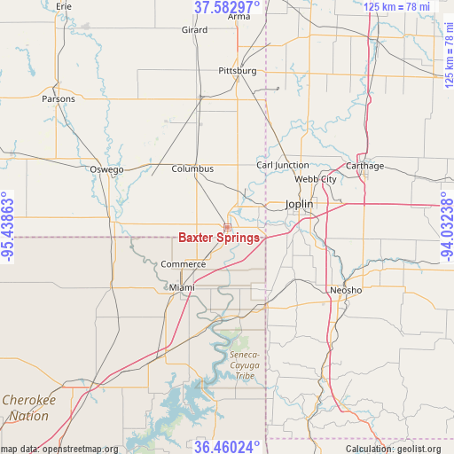 Baxter Springs on map