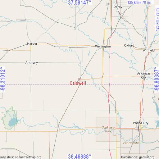Caldwell on map
