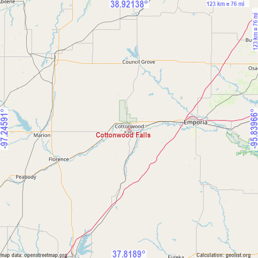 Cottonwood Falls on map