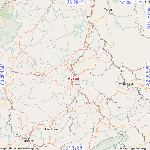 Auxier on map