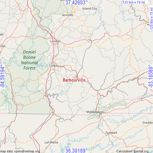 Barbourville on map