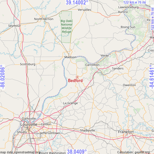 Bedford on map