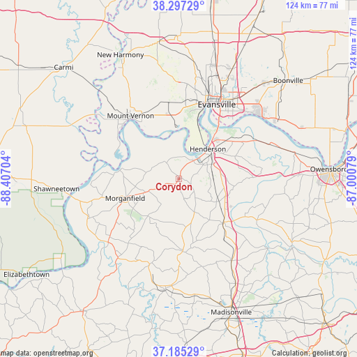 Corydon on map