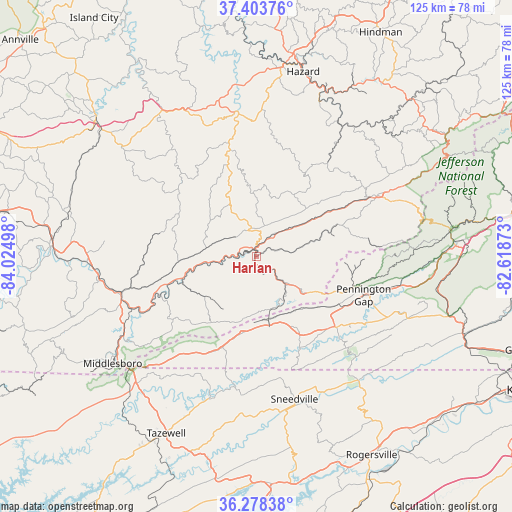 Harlan on map