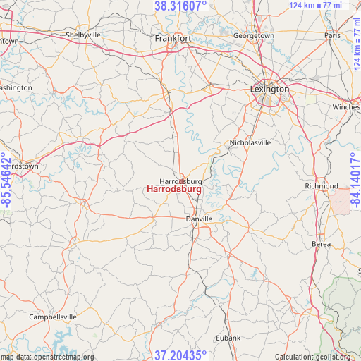 Harrodsburg on map