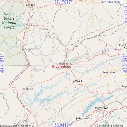 Middlesboro on map