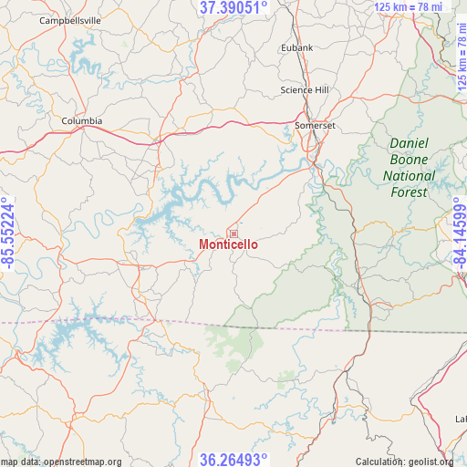 Monticello on map