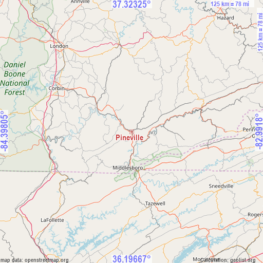 Pineville on map