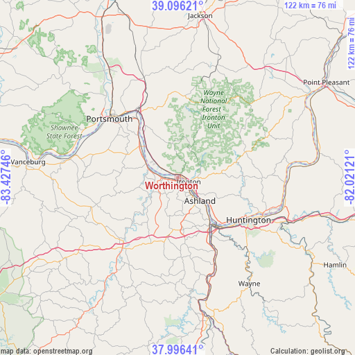 Worthington on map