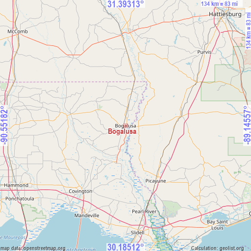 Bogalusa on map