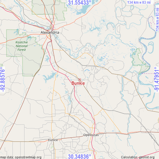Bunkie on map