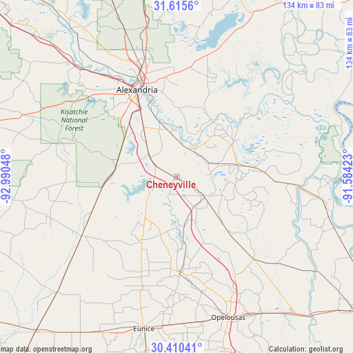Cheneyville on map