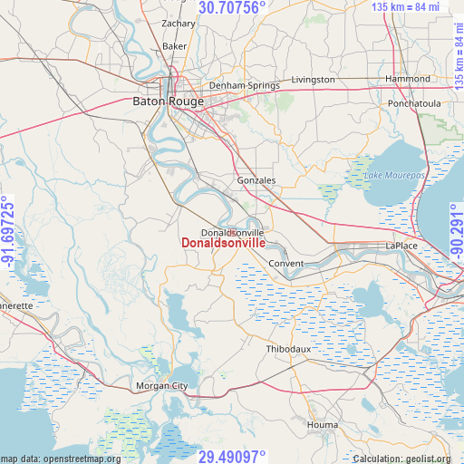 Donaldsonville on map