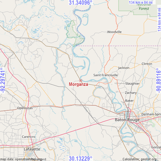 Morganza on map