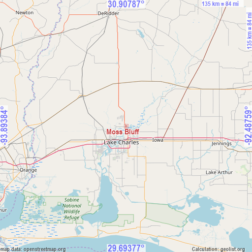 Moss Bluff on map