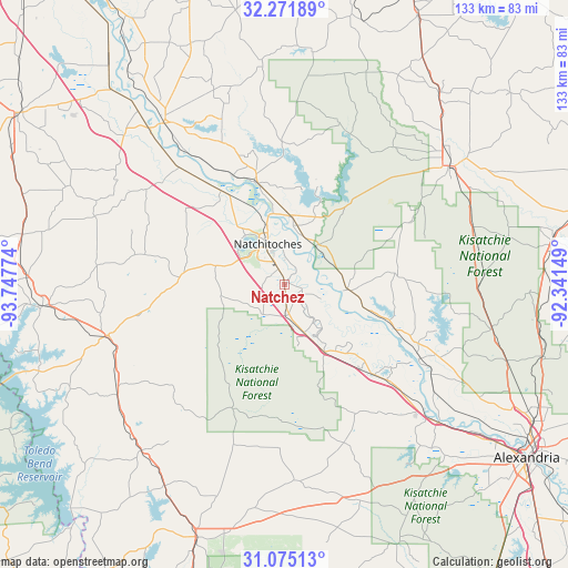 Natchez on map