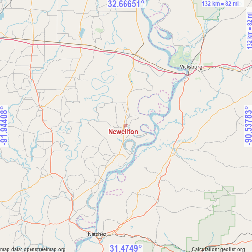 Newellton on map