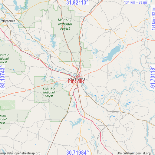 Pineville on map