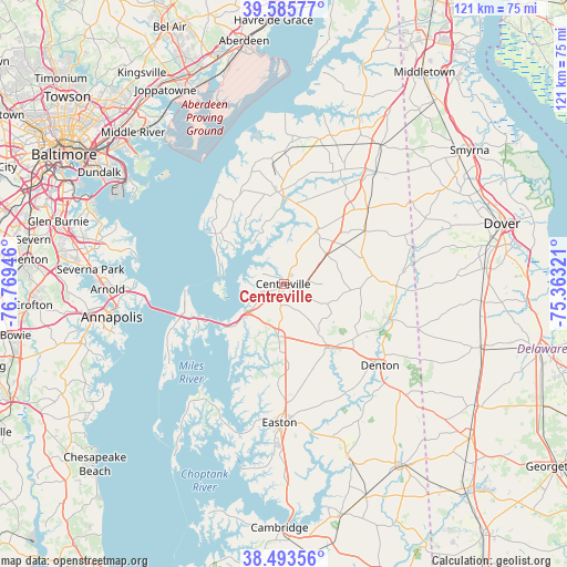 Centreville on map