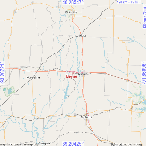 Bevier on map