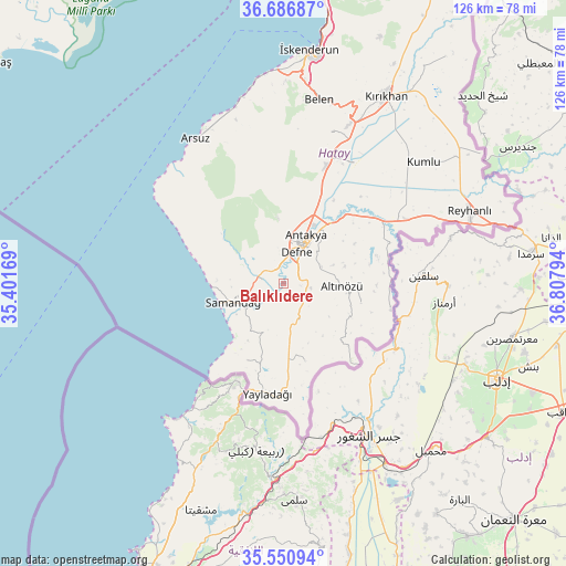 Balıklıdere on map