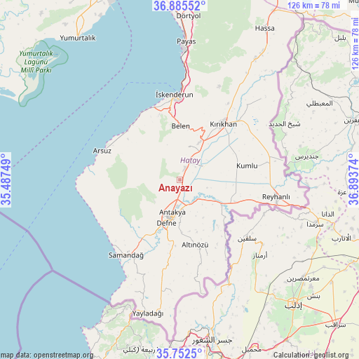 Anayazı on map