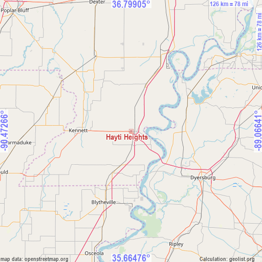 Hayti Heights on map