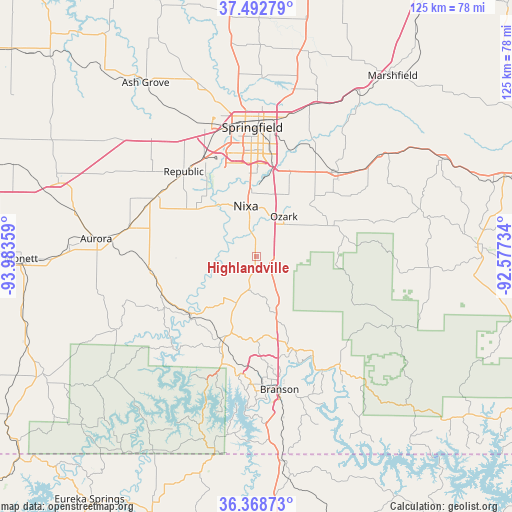 Highlandville on map