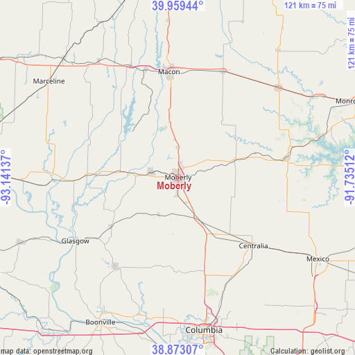 Moberly on map